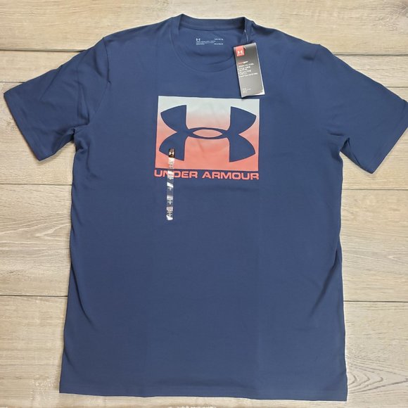 UNDER ARMOUR MEN BLUE WITH ORANGE LOGO SIZE LARGE - Picture 2 of 12